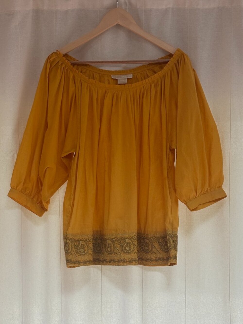 Michael Kors Mustard Embroidered Peasant Blouse